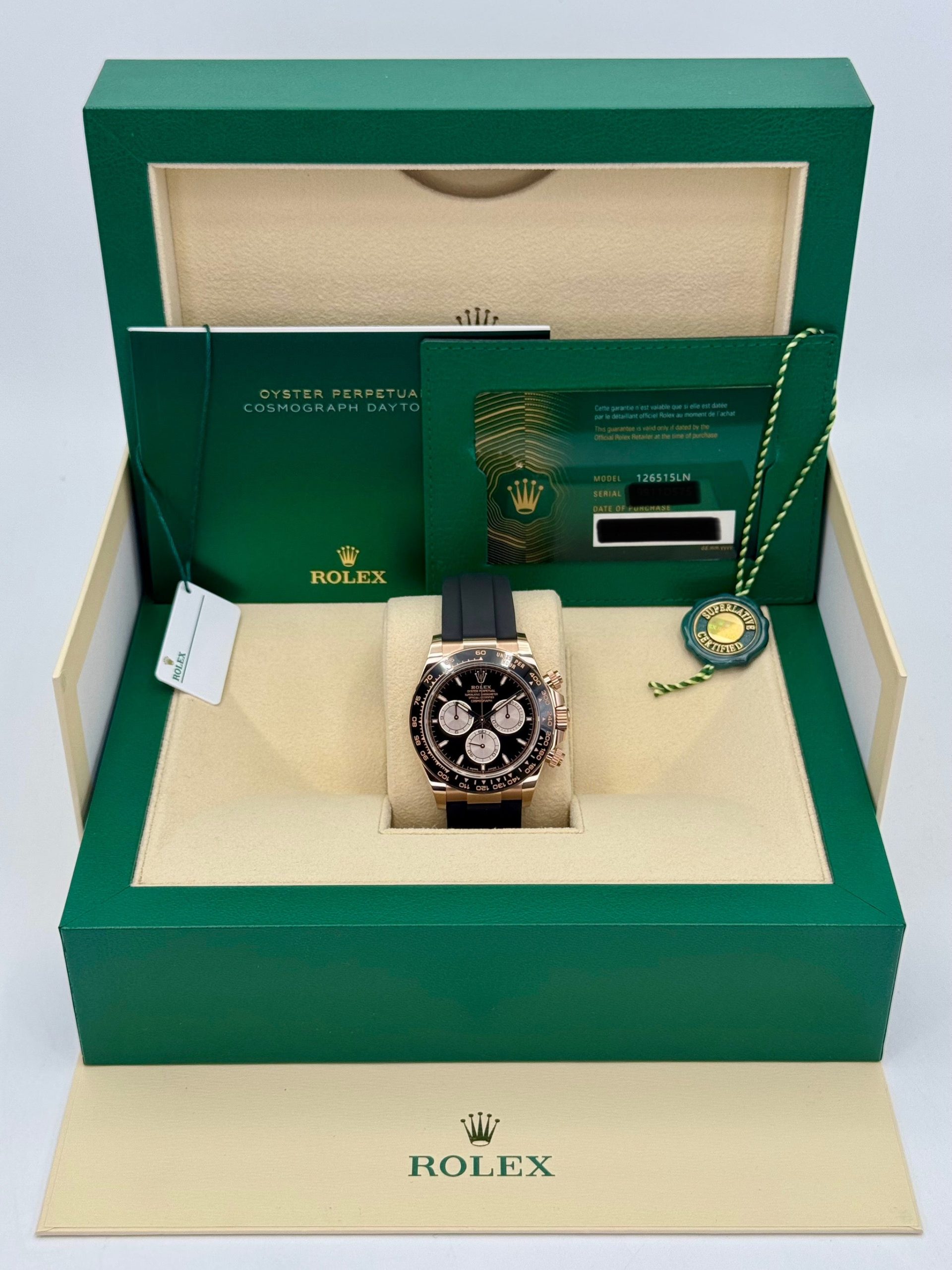 NEW 2024 Rolex Daytona 40mm 126515LN Rose Gold Oysterflex Black Dial Dial - Image 9