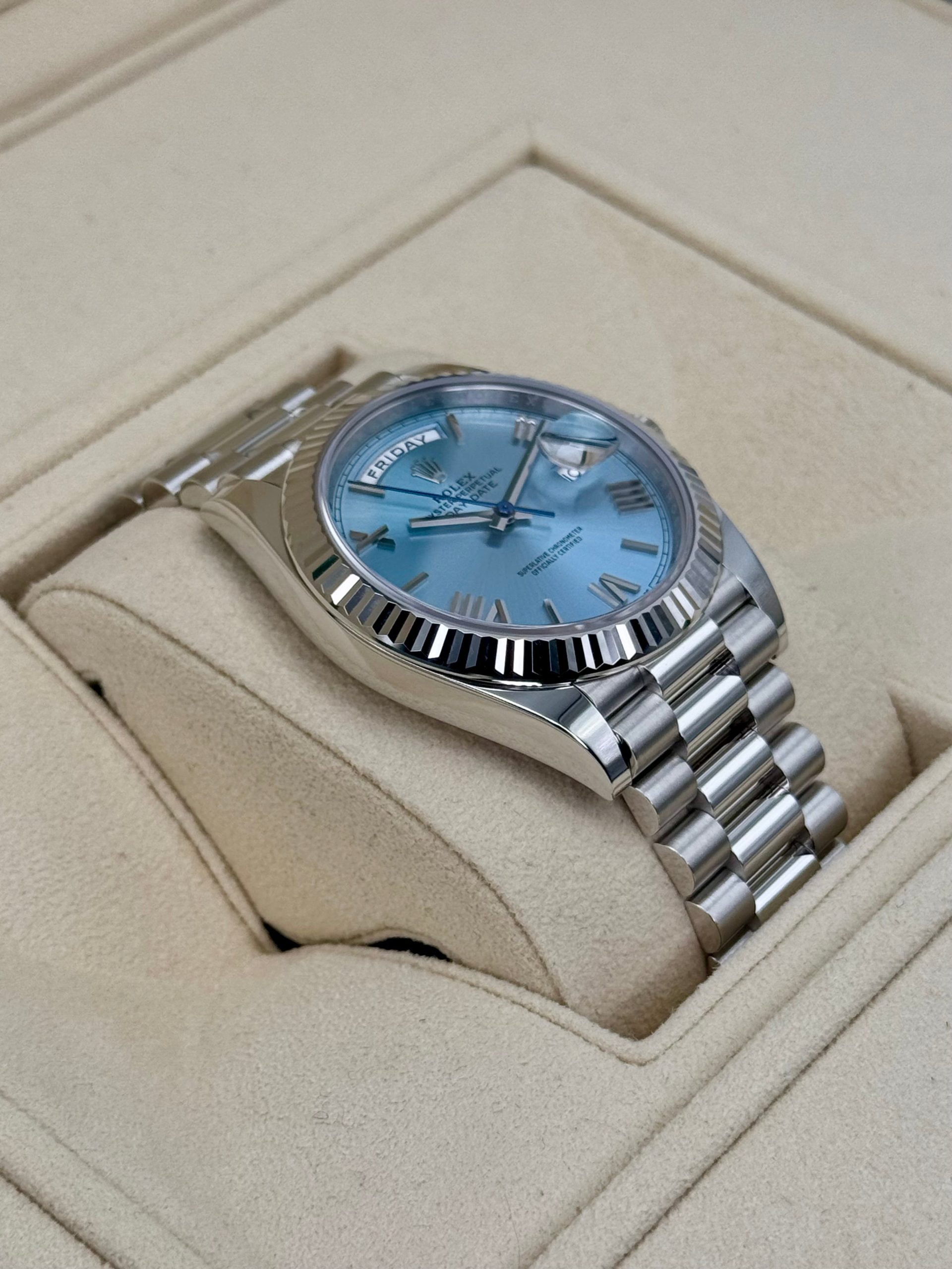 NEW 2024 Rolex Day-Date Platinum 40mm 228236 Ice-Blue Roman Dial - Image 6