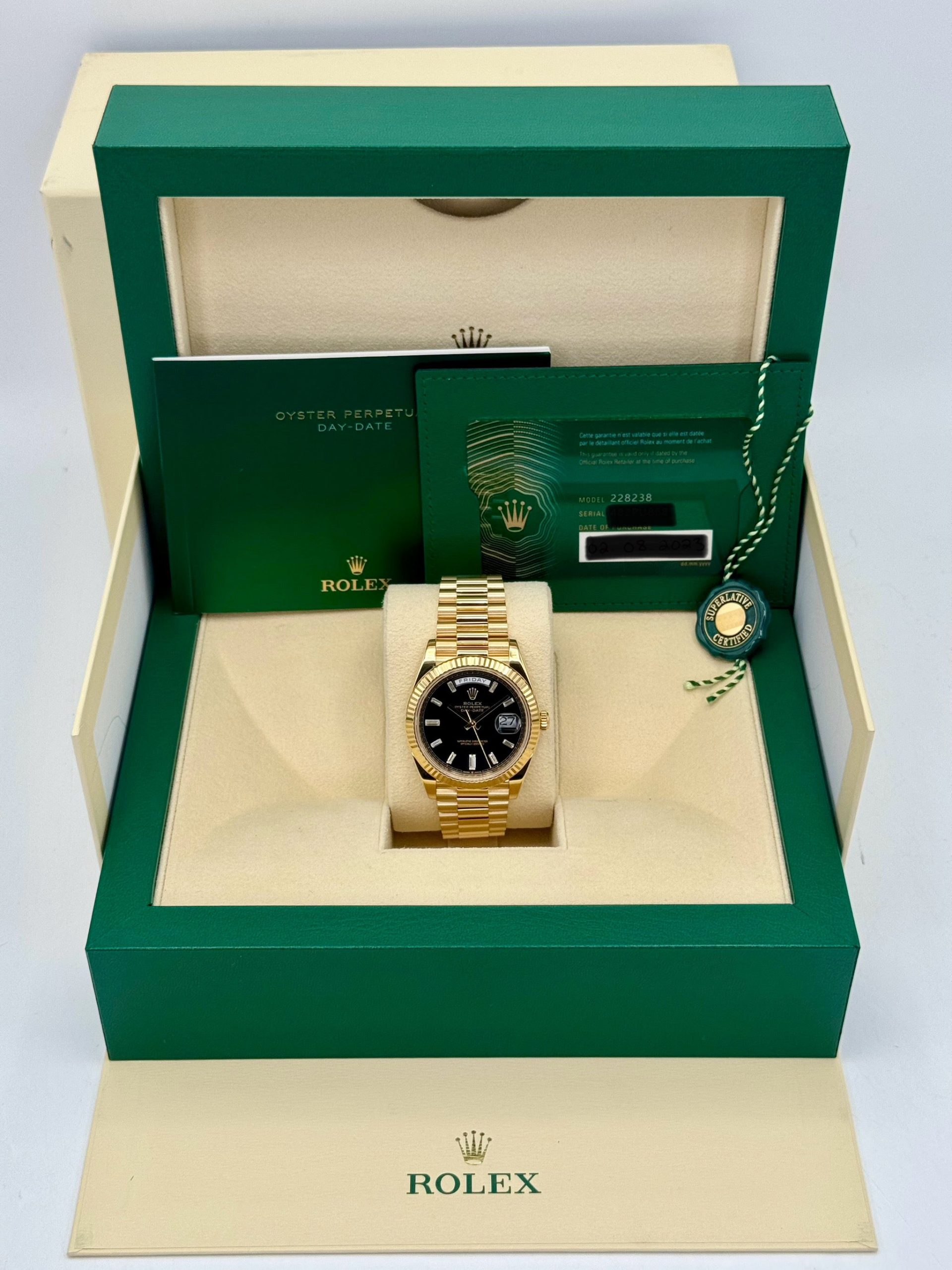 2023 Rolex Day-Date 40mm 228238 Black Diamond Baguette Dial - Image 12