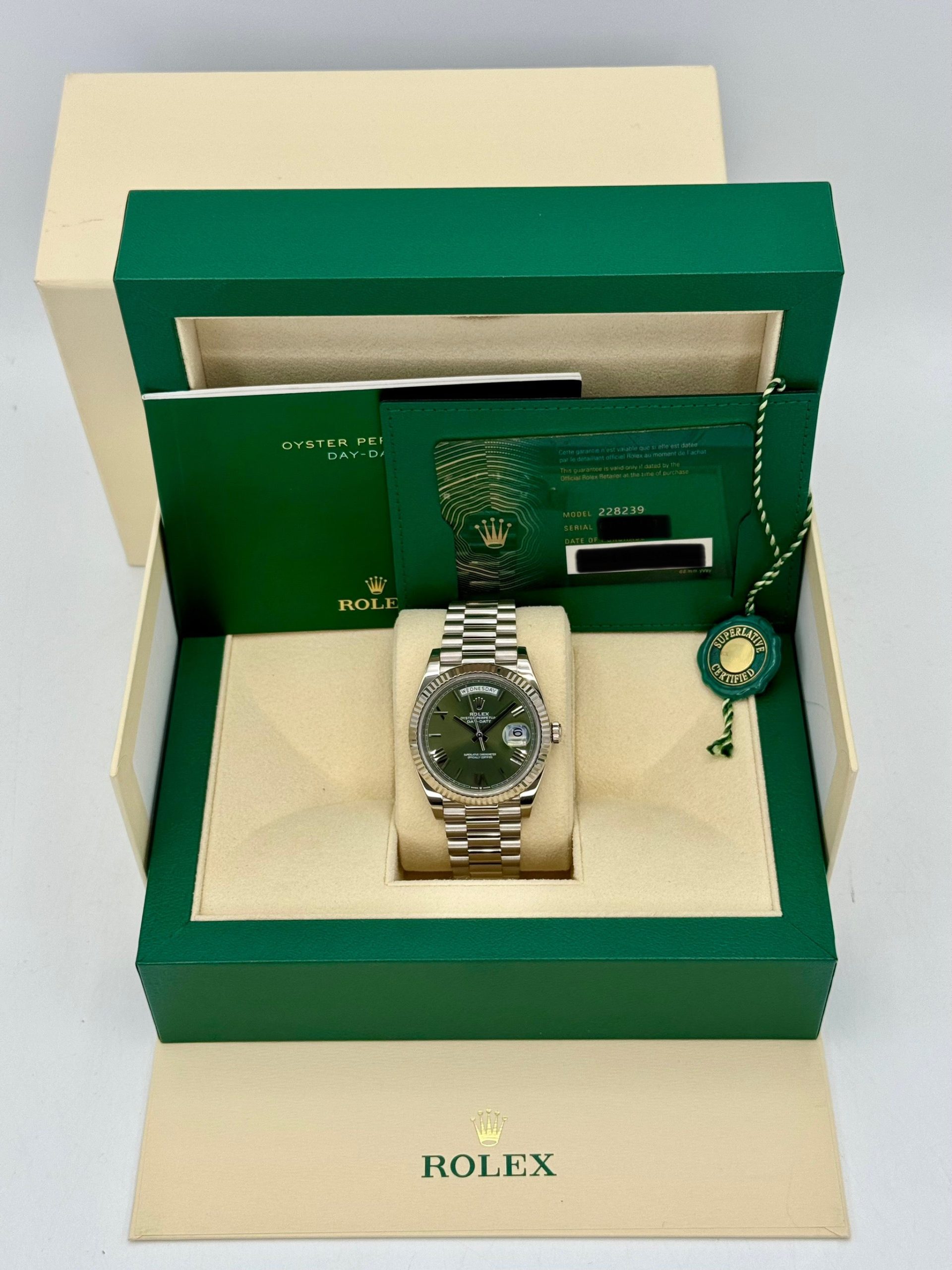 2023 Rolex Day-Date 40mm 228239 White Gold Olive Dial - Image 12