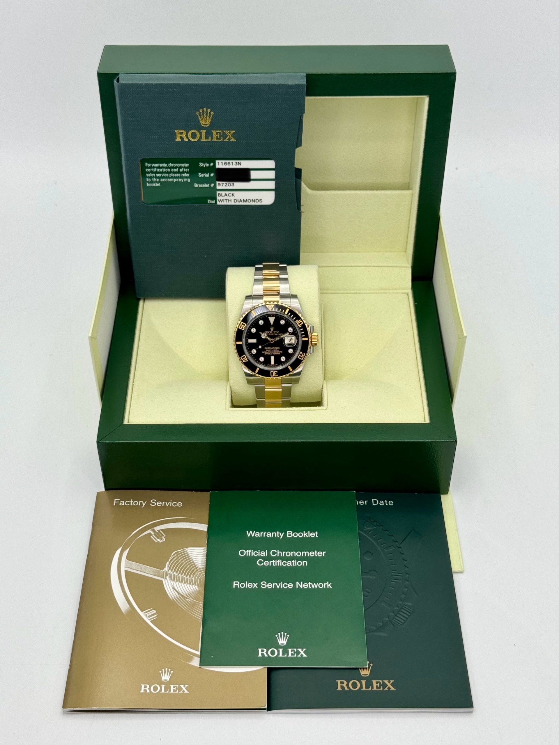 2015 Rolex Submariner 40mm 116613N Two-Tone Black Serti Diamond Dial - Image 9