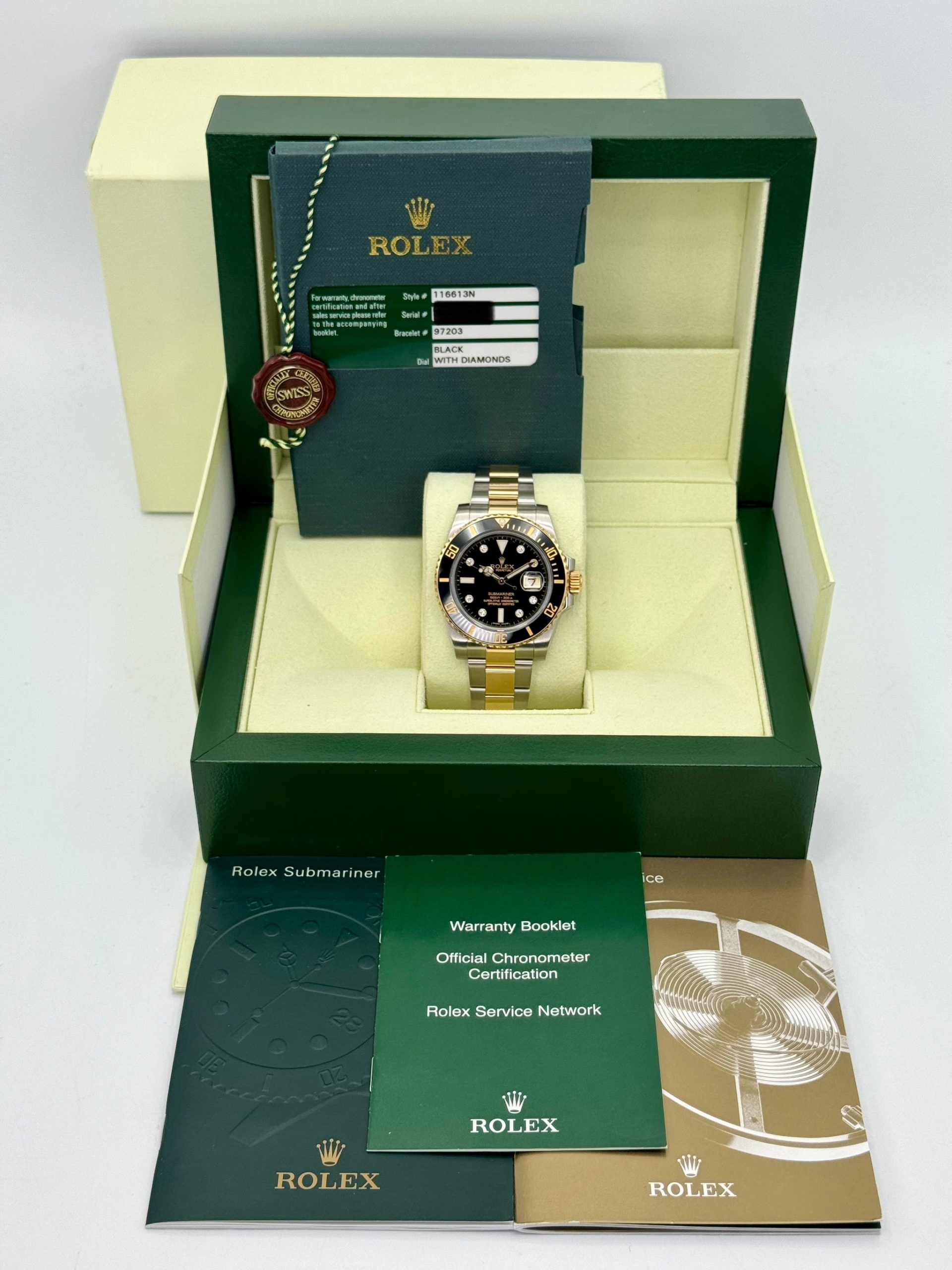 2015 Rolex Submariner 40mm 116613N Two-Tone Black Serti Diamond Dial - Image 10