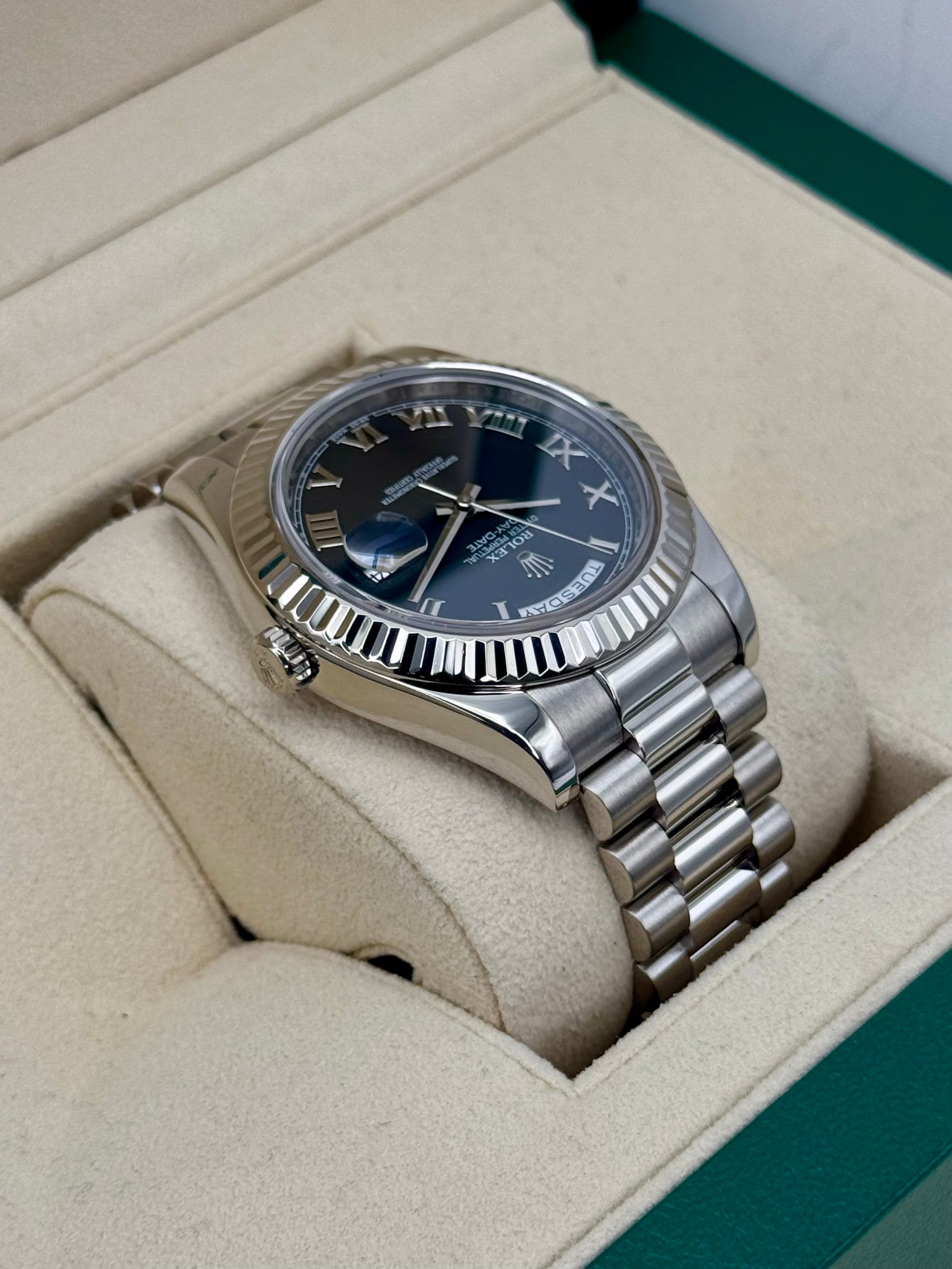 2015 Rolex Day-Date II 41mm 218239 White Gold Presidential Black Dial - Image 8