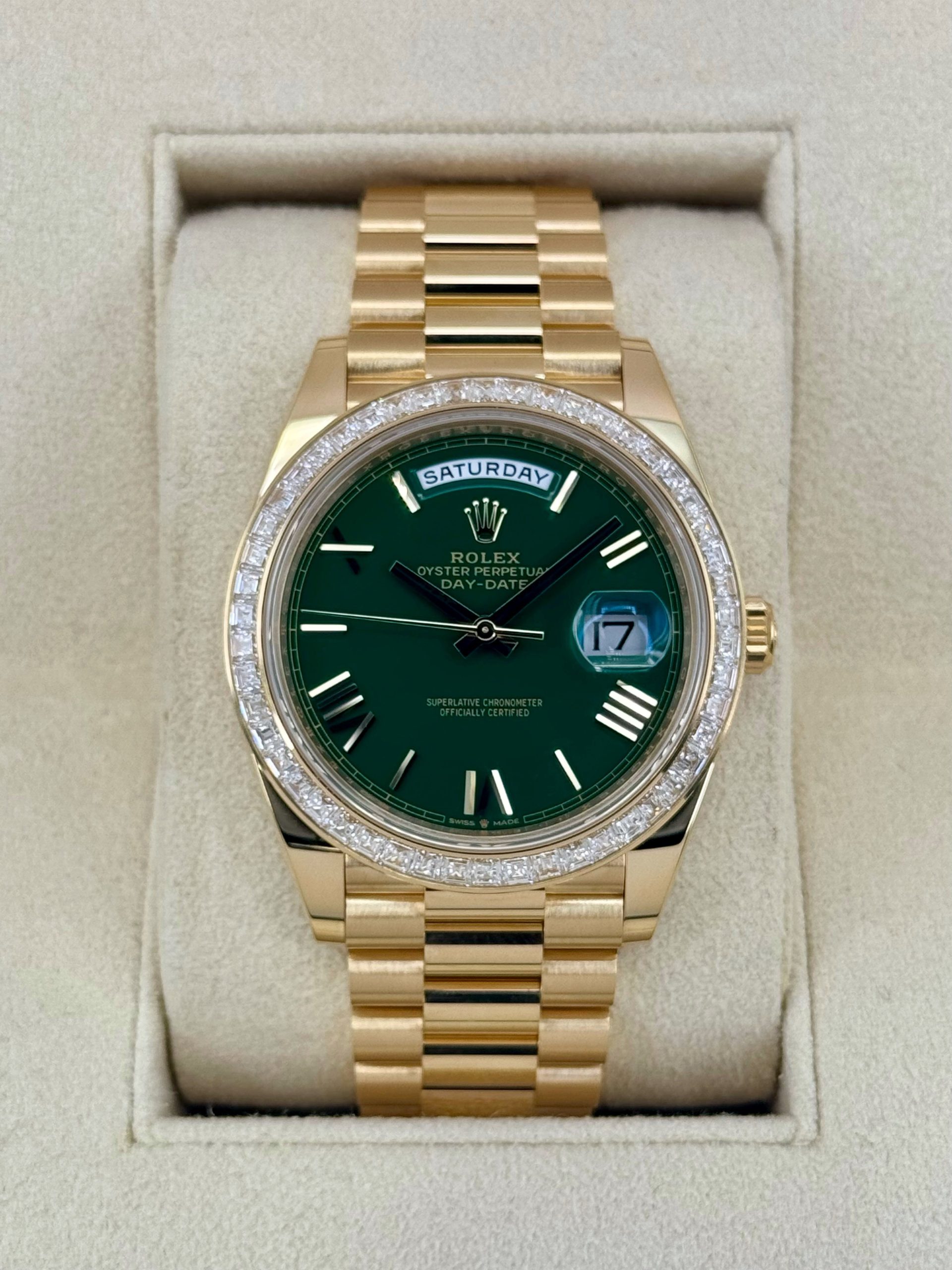 2023 Rolex Day-Date 40mm 228398TBR Presidential Yellow Gold Green Dial
